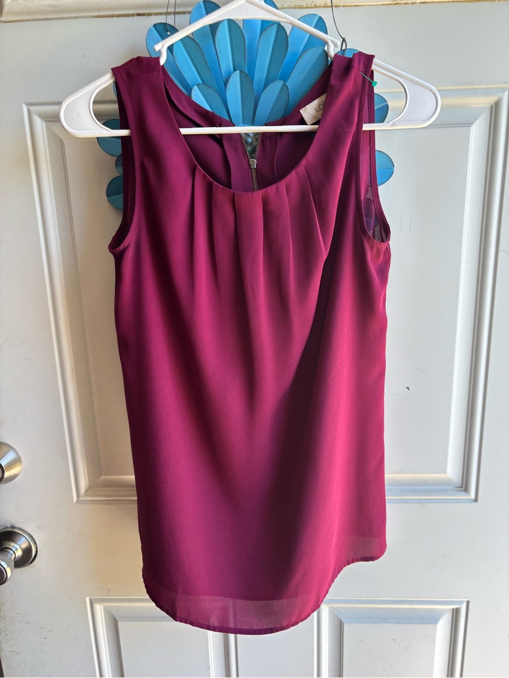 LOFT Sleeveless Pleated Tank Top in Deep Magenta